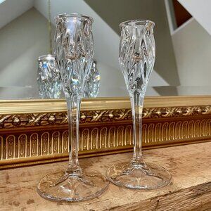 Vintage Crystal Candlesticks Gorham Star Blossom Germany Full Lead 2 6.5" Tall